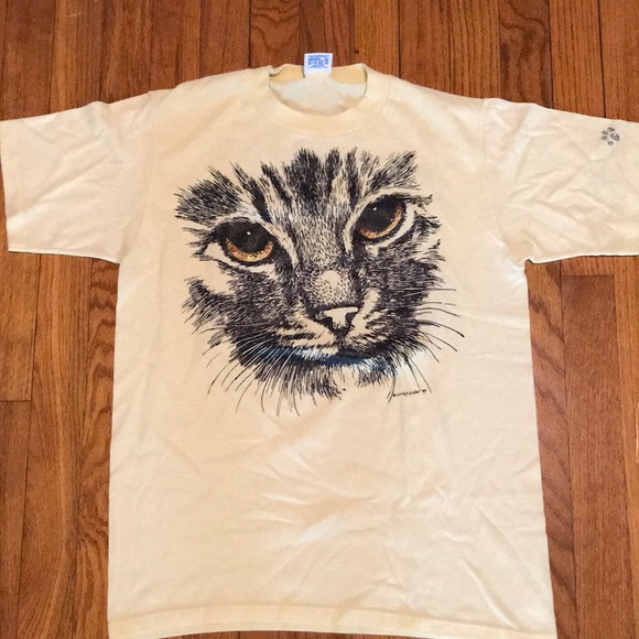 Vintage 2 Sided Cat Glittery 1989 T-shirt - Picture 1 of 7